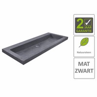 AQS Wastafel Hardsteen 100x46x5 cm 2 Kraangaten Mat Zwart