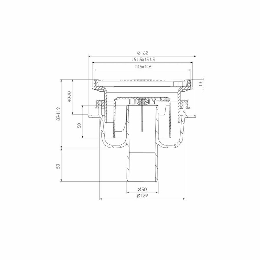 Doucheput Aquaberg ABS Vloerput Opzetstuk Bezand RVS Rooster Onderuitlaat 50mm Verstelbaar 146x146mm PPC Reukafsluiter Reukslot 50mm