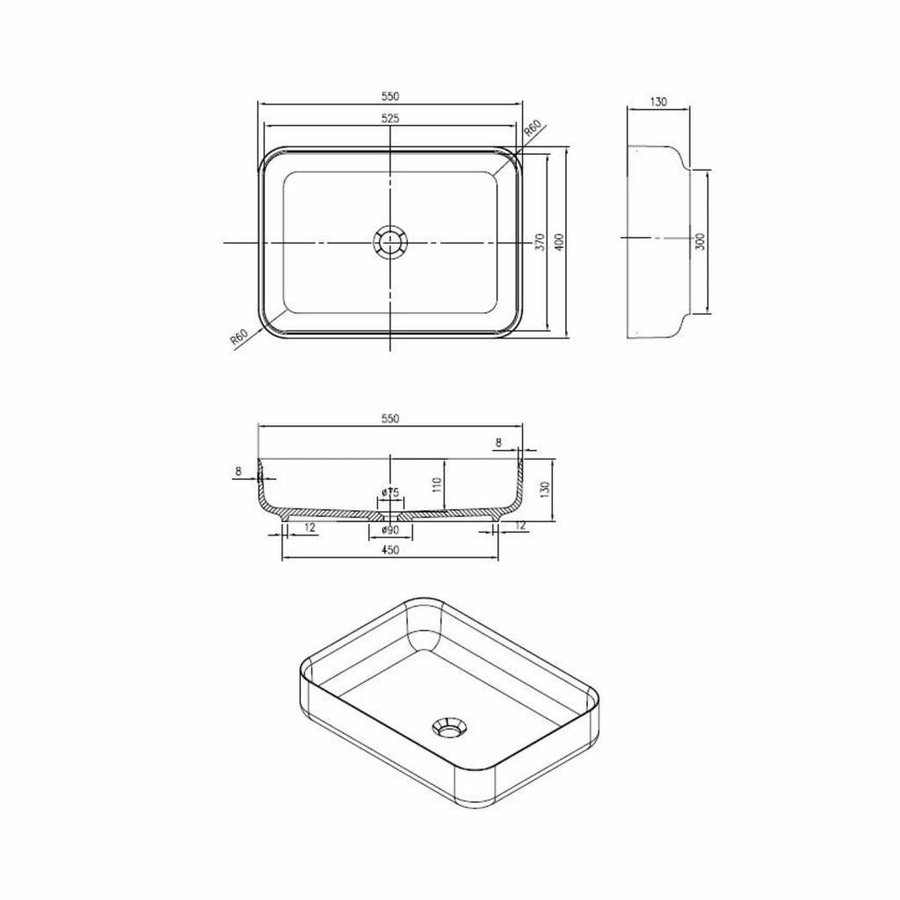 Opbouw Waskom Best Design Just Solid Surface Dipsy 55x40 cm Mat Wit