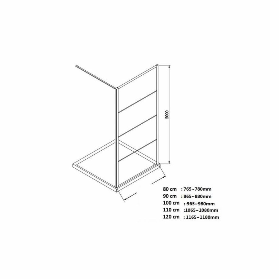 AQS Inloopdouche Frame 110x200 cm 8mm NANO Glas Mat Zwart Raster