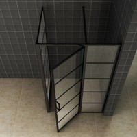 AQS Nisdeur Frame met Vast Paneel 90x200 cm 8 mm NANO Glas Mat Zwart Raster