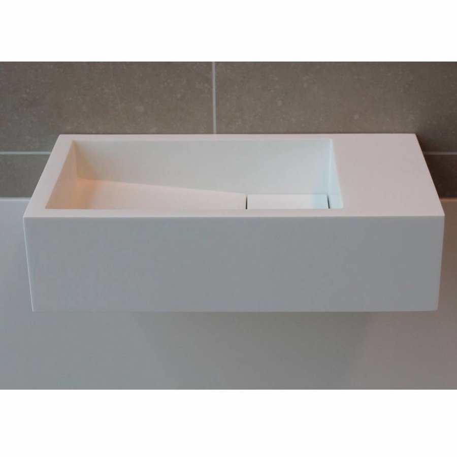 Fontein Luca Sanitair 35x18x9cm Solid Surface Zonder Kraangat Links Of Rechts Mat Wit