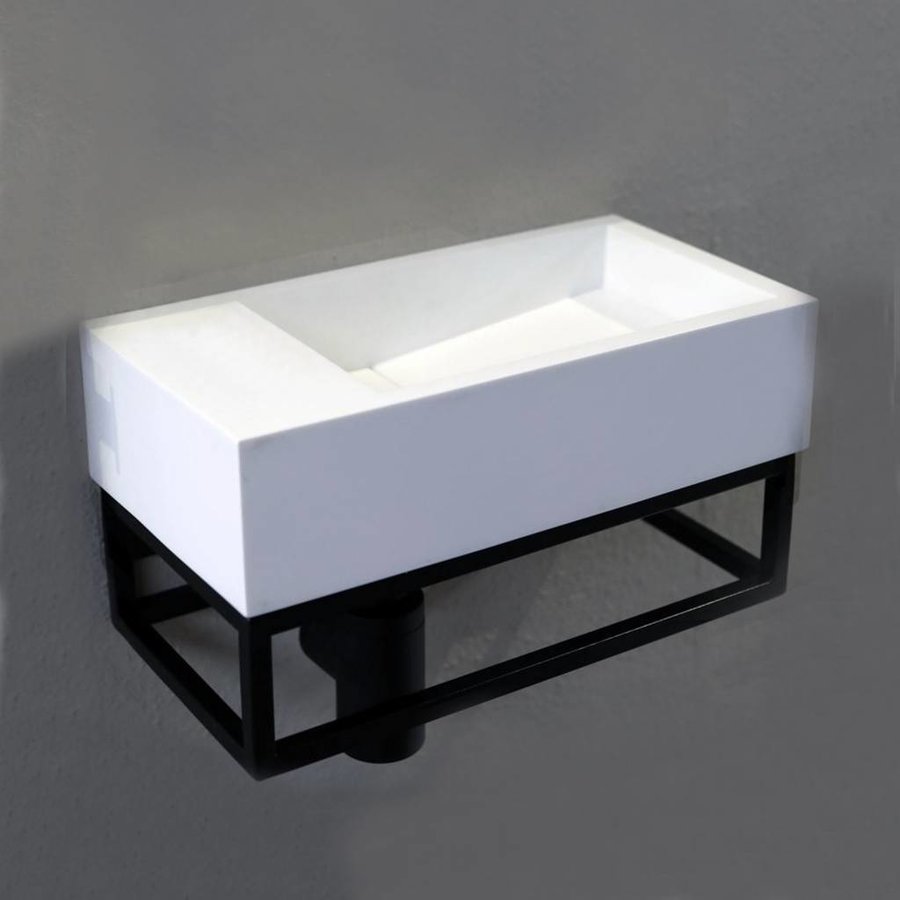 Fontein Luca Sanitair 35x18x9cm Solid Surface Zonder Kraangat Links Of Rechts Mat Wit