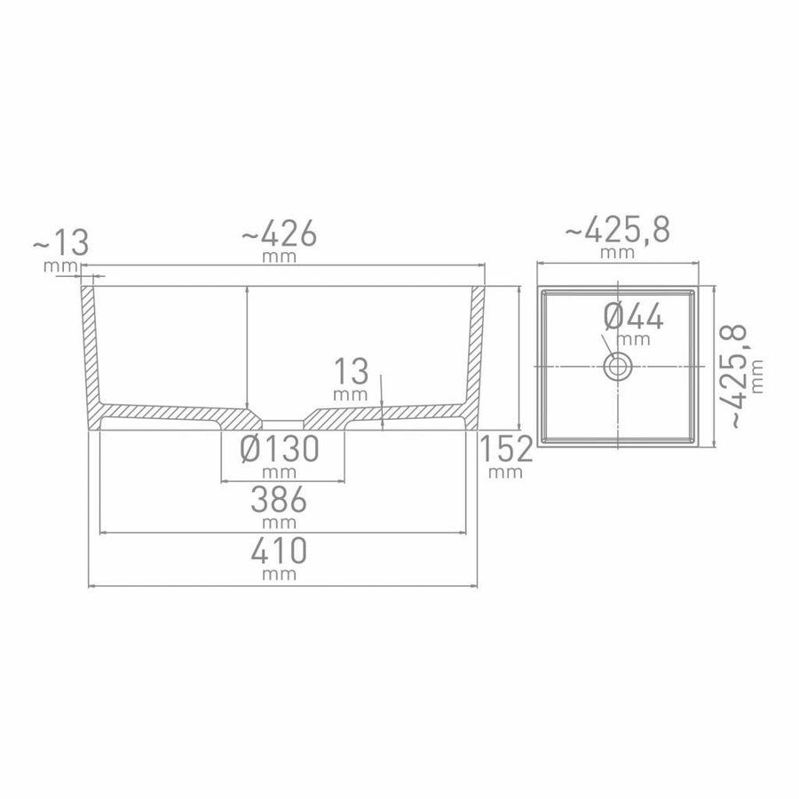 Opbouw Waskom Hike 42.6x42.6x15.2 cm Composiet Mat Wit