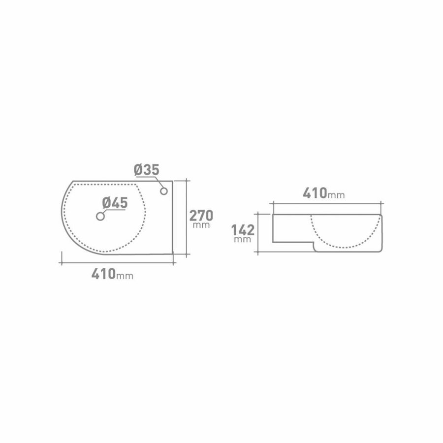 Fontein VM Go Flexy Rechts 41x27x14.2cm Porselein Glans Wit Met Overloop