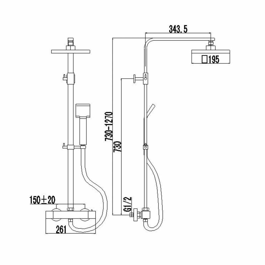 Regendouche Opbouwset Best Design Black-York Thermostatisch Mat Zwart