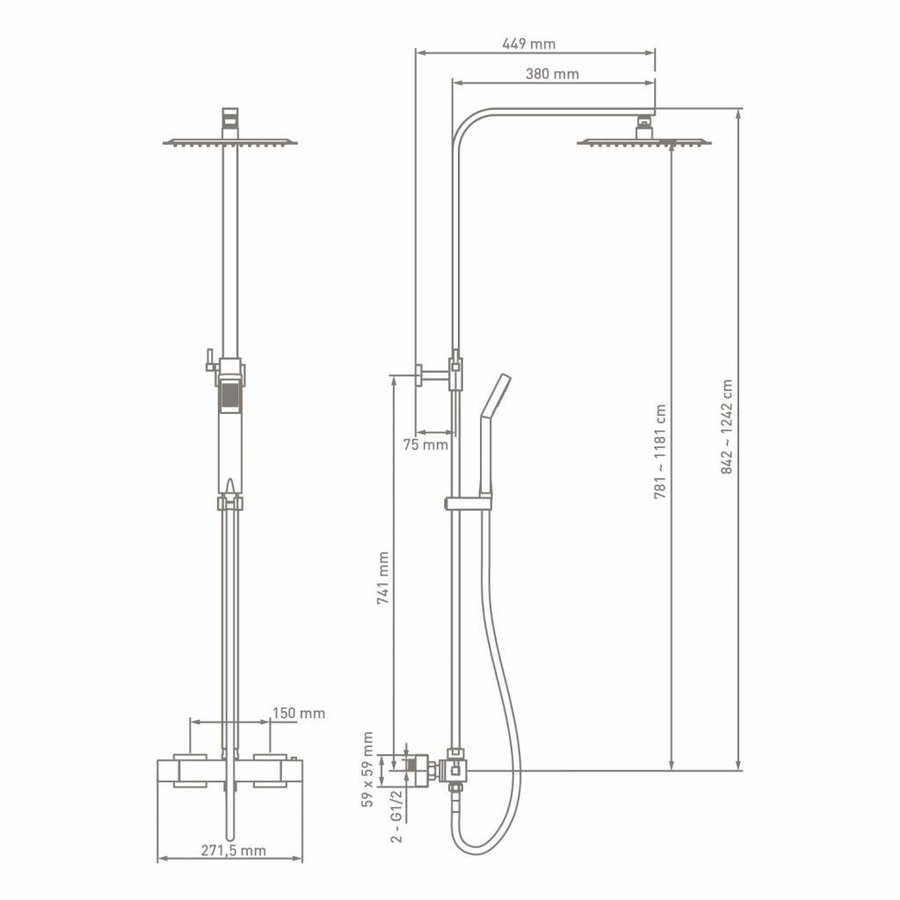 Douchekolom Go By Van Marcke Dukan Compleet Vierkant 25cm Met Handdoucheset