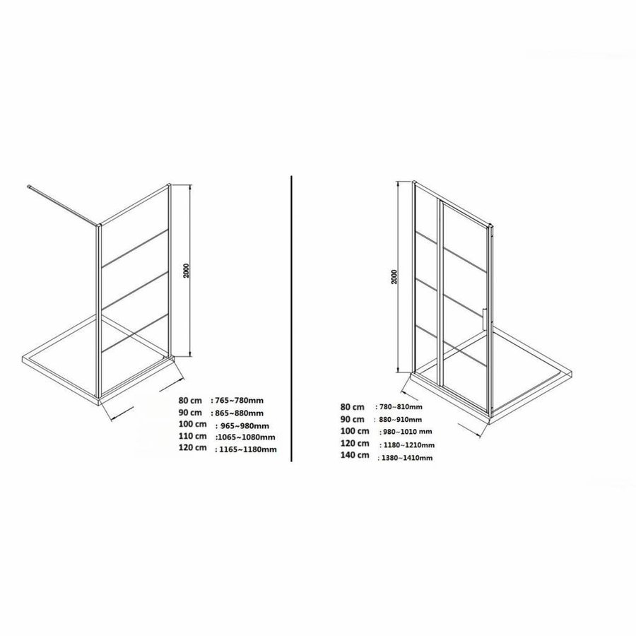 Aqua Splash Douchecabine Frame 120x80 cm 8 mm NANO Glas Mat Zwart Raster