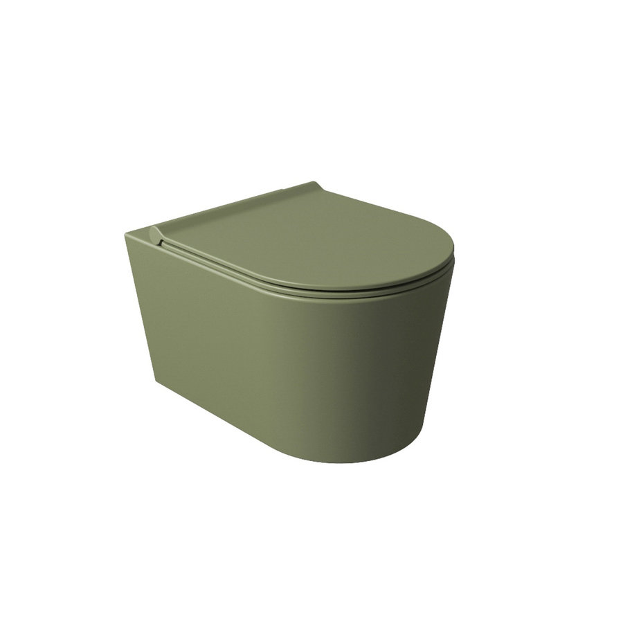 Wandcloset Salenzi Civita 50x35x36.5cm Keramiek Rimless Mat Legergroen (excl. zitting)