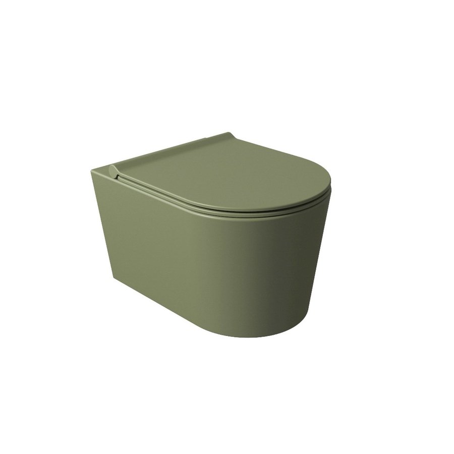 Wandcloset Salenzi Civita 50x35x36.5cm Keramiek Rimless Mat Legergroen (excl. zitting)