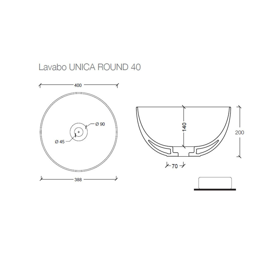 Ronde Wastafel Opbouw Salenzi Unica Round 40x20 cm Glans Wit (inclusief bijpassende clickwaste)