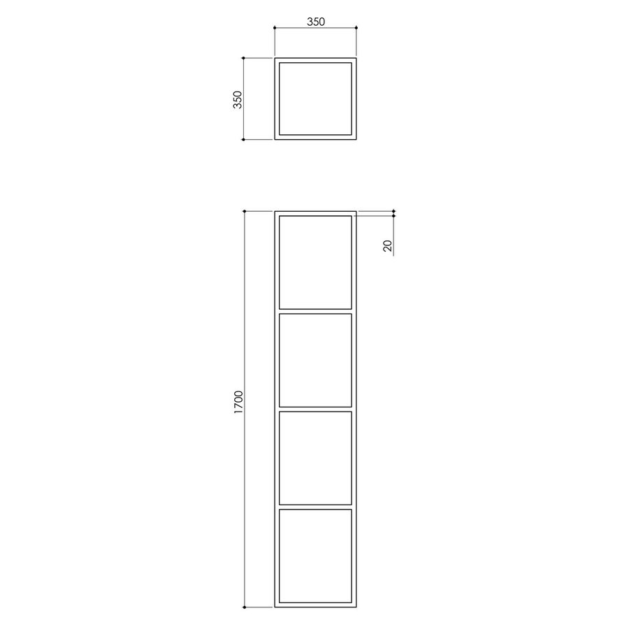Kolomkast Industrieel AQS Frame 170x35x35 cm Mat Zwart Aluminium (mat witte inlayers optioneel)