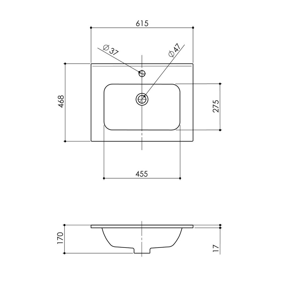 Wastafel Boss & Wessing Pakaru 61x46,5x17 Glans Wit (1 kraangat)