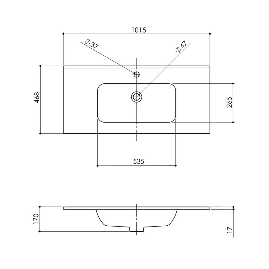 Wastafel Boss & Wessing Pakaru 101x46,5x17 Glans Wit (1 kraangat)