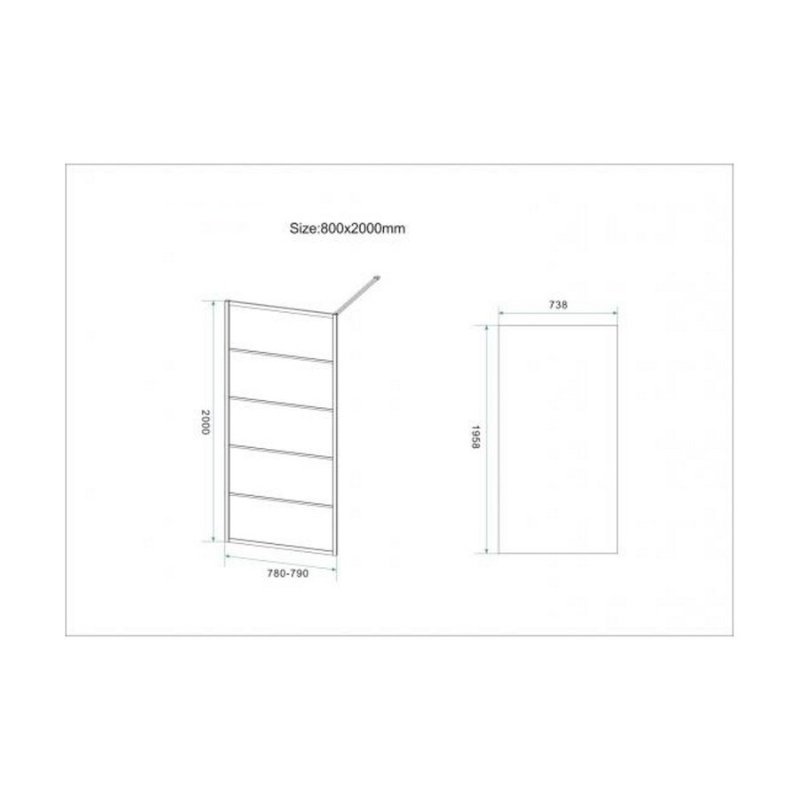 Inloopdouche AQS Black Line 80x200 cm 8mm NANO Glas Mat Zwart Raster