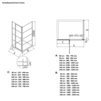 AQS Douchecabine Deur Frame met Vast Paneel 110x200 cm 8 mm NANO Glas Mat Zwart Raster