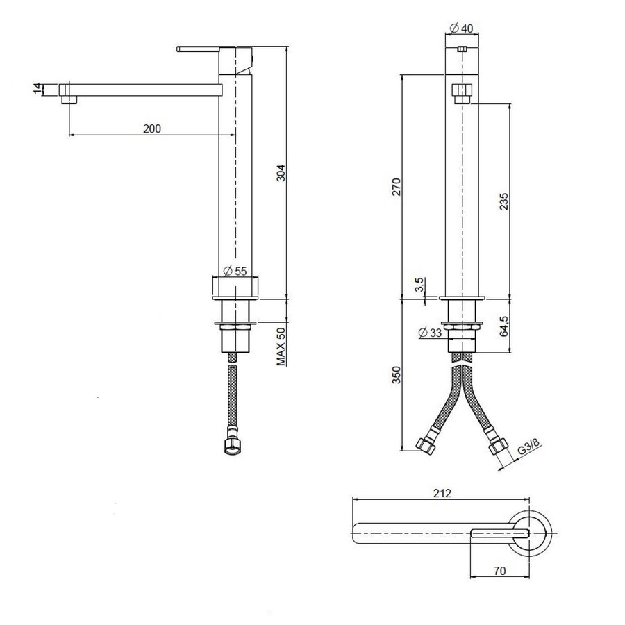 Wastafelmengkraan Mavesteel Polo 30.4 cm 1-hendel Geborsteld RVS