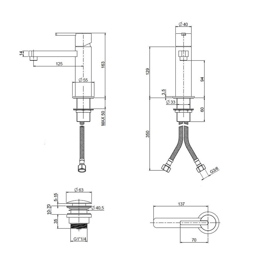 Wastafelmengkraan Mavesteel Polo 16.3 cm 1-hendel Geborsteld RVS