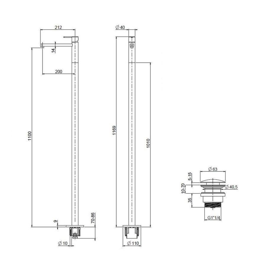 Wastafelmengkraan Vrijstaand Mavesteel Polo 116.9cm met Click Waste 1-hendel Glanzend Chroom (excl. inbouwdeel)