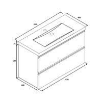 Wastafel Onderkast BWS Twee Soft-Close Laden Greeploos 62x42x50 cm Hoogglans Wit