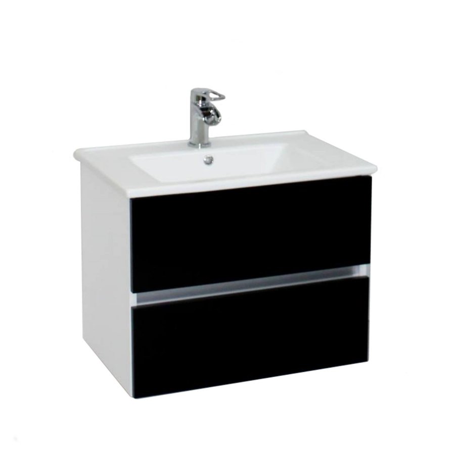 Wastafel Onderkast BWS Twee Soft-Close Laden Greeploos 62x42x50 cm Hoogglans Zwart