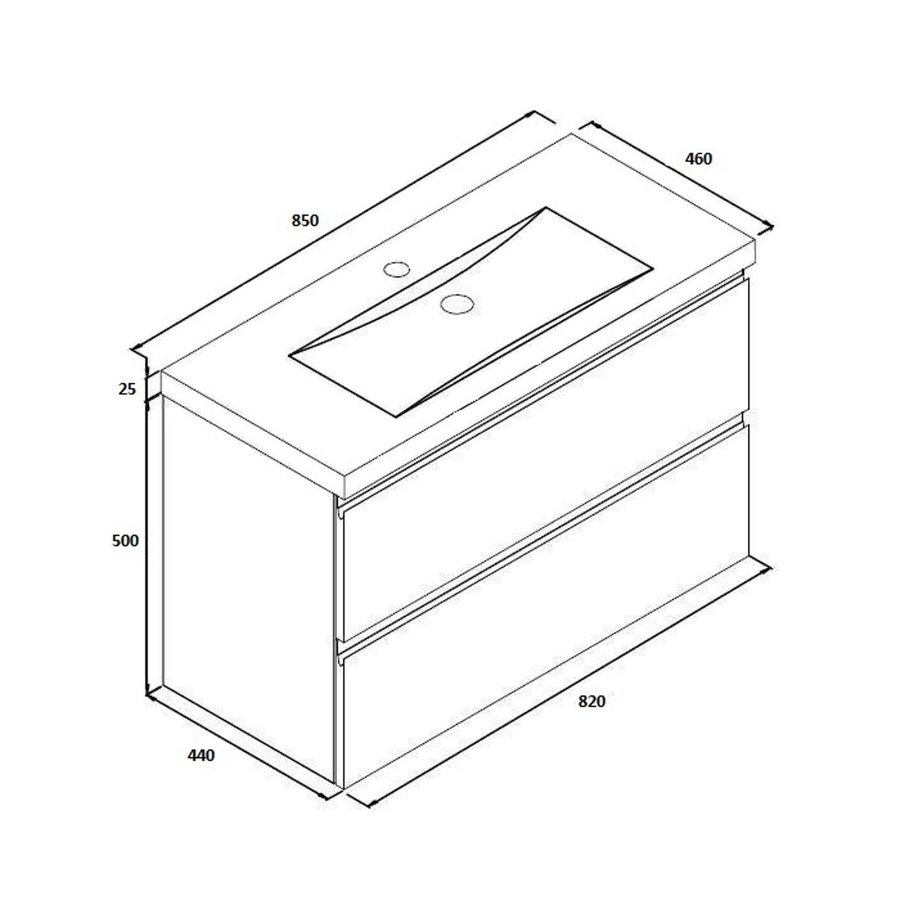 Wastafel Onderkast BWS Twee Soft-Close Laden Greeploos 82x42x50 cm Hoogglans Antraciet