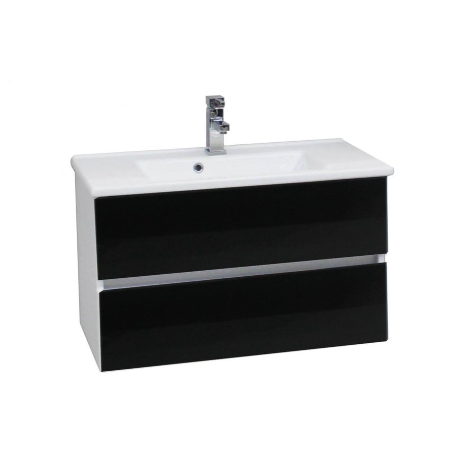 Wastafel Onderkast BWS Twee Soft-Close Laden Greeploos 82x42x50 cm Hoogglans Zwart