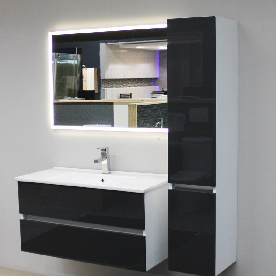 Wastafel Onderkast BWS Twee Soft-Close Laden Greeploos 97x42x50 cm Hoogglans Wit