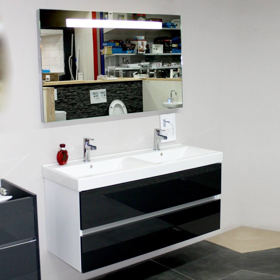 Wastafel Onderkast BWS Twee Soft-Close Laden Greeploos 117x42x50 cm Hoogglans Wit