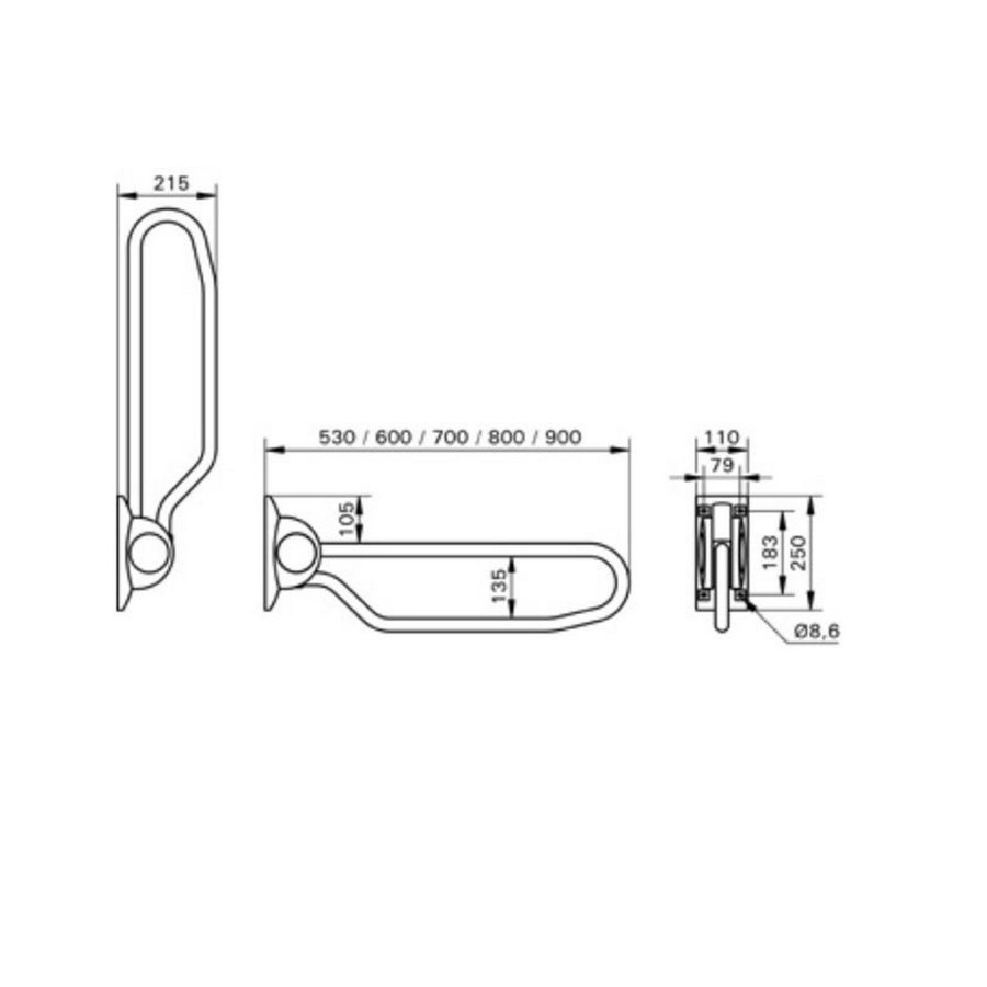 Toiletbeugel Handicare Linido Opklapbaar Aangepast Sanitair 53 cm Antraciet