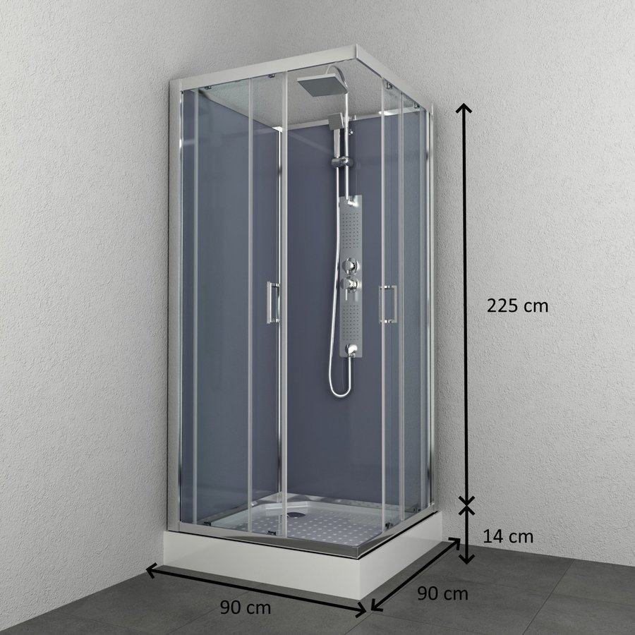 Douchecabine Allibert Everest 225x90x90 cm Vierkant Hoekinstap Schuifdeuren 4mm Helder Glas