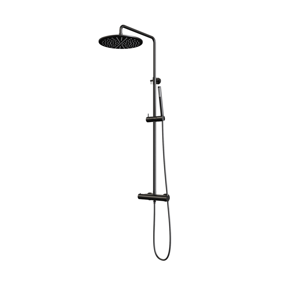 Regendouche Brauer Black Showerpipe met Thermostaat 30cm Mat Zwart