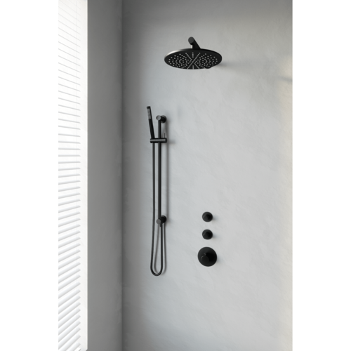 Thermostatisch Inbouwdoucheset Brauer Black 30cm Hoofddouche Wandarm Staafhanddouche op Glijstang Mat Zwart 