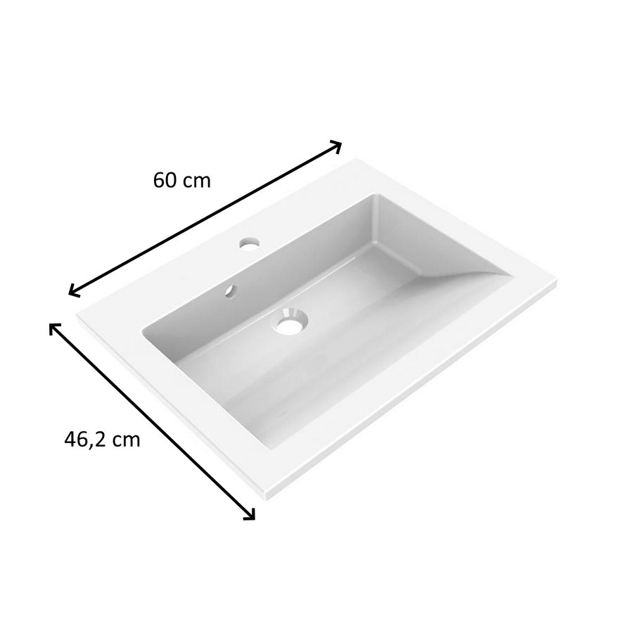 Wastafel Allibert Slide 60x46,2x2 cm met Kraangat Polybeton Glanzend Wit