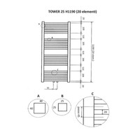 Sierradiator Tower 119x60 cm Mat Zwart Midden Onderaansluiting