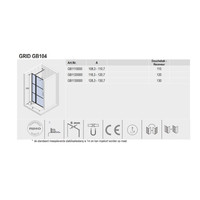 Douchedeur met Vast Paneel Riho Grid 130x200 cm 6 mm Helderglas Zwarte Profielen