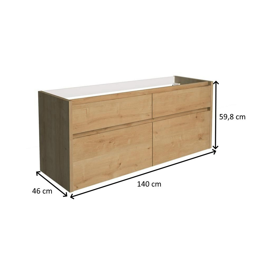 Onderkast Allibert Aston 140x46x59,8 cm Vier Soft-Close Lades Eiken (bijpassende wastafel optioneel)