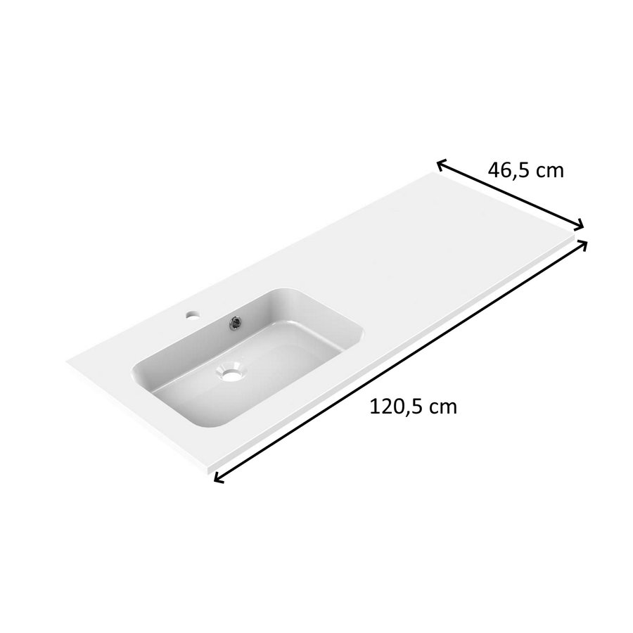 Wastafel Allibert Style 120,5x46,5x1,8 cm Polybeton Links Glanzend Wit (met kraangat en overloop)