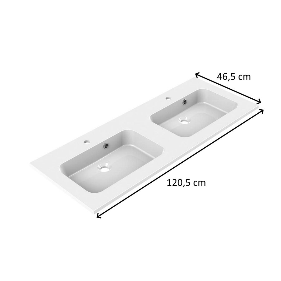 Wastafel Dubbel Allibert Style 120,5x46,5x1,8 cm Polybeton Glanzend Wit (met kraangat en overloop)