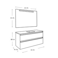 Badmeubelset Excellence Sephia 80x60x46 cm Mat Wit (incl Ledspiegel)