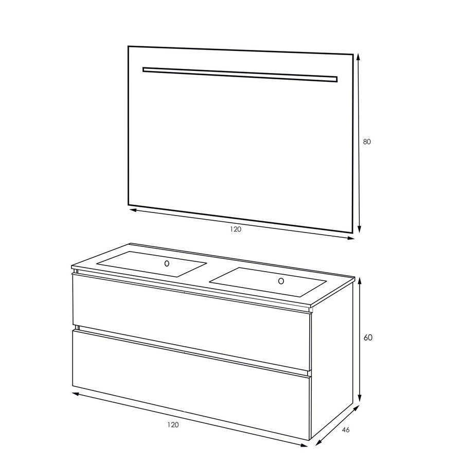 Badmeubelset Excellence Sephia 120x60x46 cm Mat Wit (incl Ledspiegel)