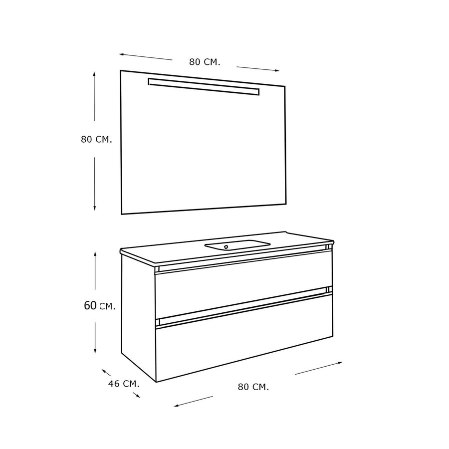 Badmeubelset Excellence Sephia 80x60x46 cm Eikenhout Look (incl Ledspiegel)