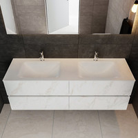 Badmeubel AQS Valencia Carrara Mat 150 cm Solid Surface Rechthoekige Wasbak (zes varianten)