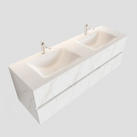 Badmeubel AQS Valencia Carrara Mat 150 cm Solid Surface Rechthoekige Wasbak (zes varianten)