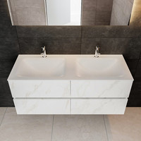 Badmeubel AQS Valencia Carrara Mat 120 cm Solid Surface Rechthoekige Wasbak (zes varianten)