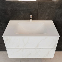 Badmeubel AQS Valencia Carrara Mat 60 of 80 cm met Twee Lades Solid Surface (vier varianten)