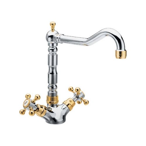 Wastafelmengkraan Sapho Antea 2-knop Uitloop Recht 24 cm Chroom / Goud 