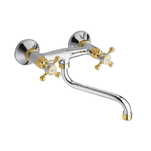 Inbouw Wastafelmengkraan Sapho Antea 2-knop Gebogen Uitloop 19 cm Chroom / Goud 