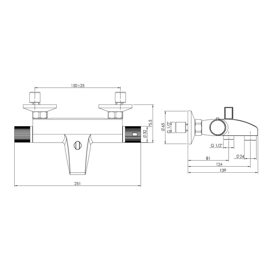 Opbouw Badkraan Sapho Action Thermostaat 2-knop 12.4 cm Chroom