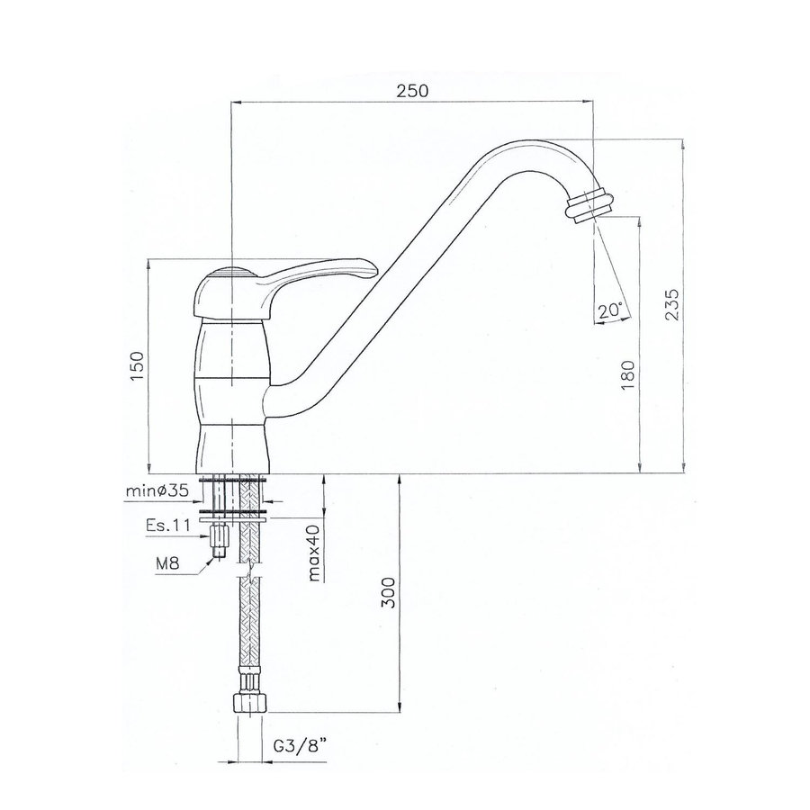 Keukenmengkraan Sapho Vanity 1-hendel Gebogen 23.5 cm Chroom